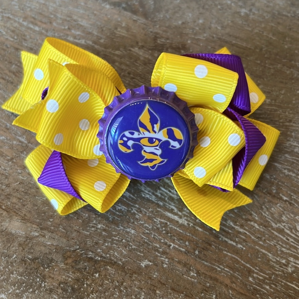 LSU Polka Dot Hair Bow Trio - Picture 3 of 6